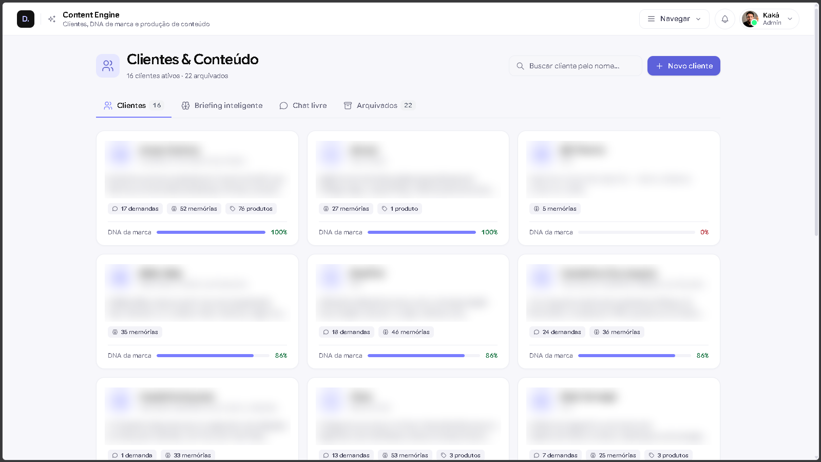 Sistema de clientes e produção de conteúdo com IA de uma agência